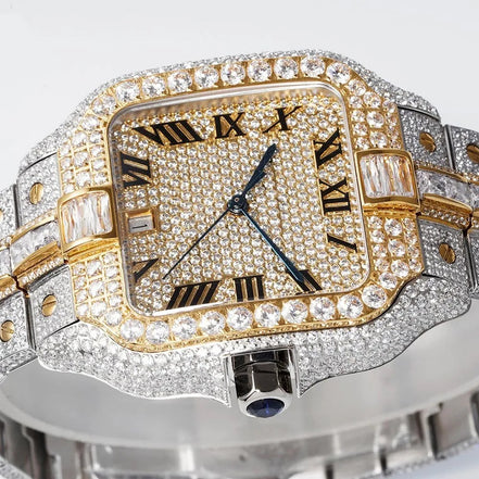 Luxury Arabic Dial VVS1 Moissanite Dual Tone Hip Hop Watch