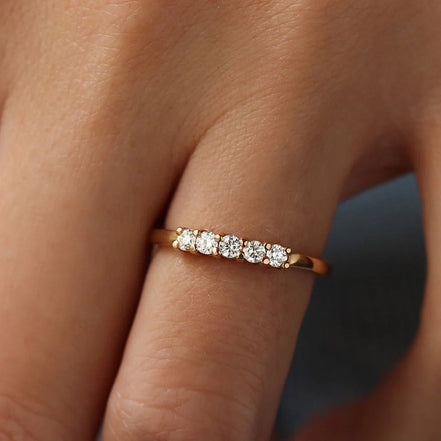 Five Stone D Color Moissanite Diamond Round Cut Band
