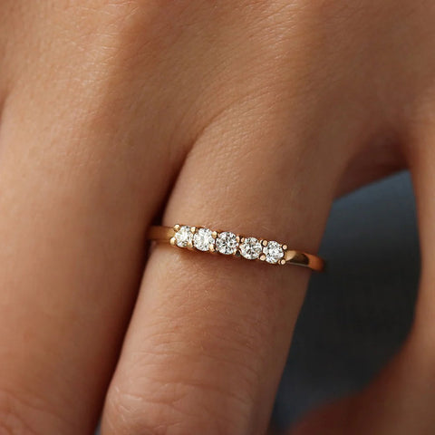 Five Stone D Color Moissanite Diamond Round Cut Band
