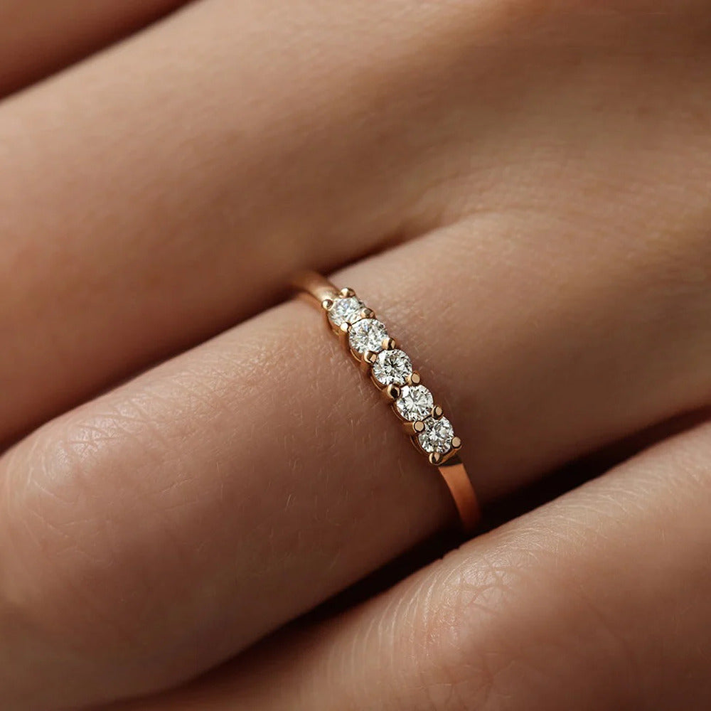 Five Stone D Color Moissanite Diamond Round Cut Band