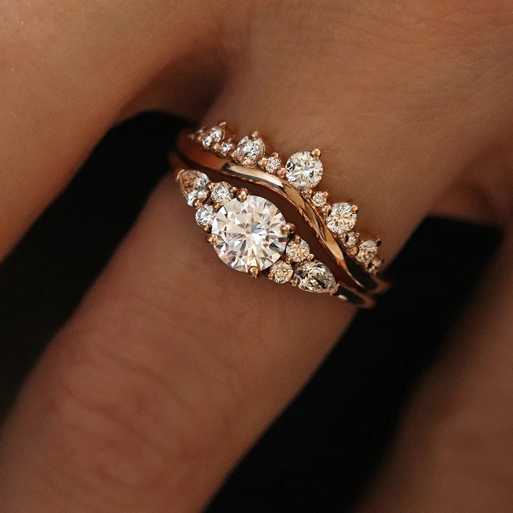 Unique Style Round Cut Moissanite Wedding Band