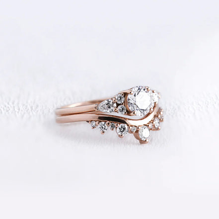 Unique Style Moissnaite Round & Pear Cut Ring Set
