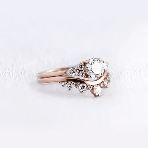 Unique Style Moissnaite Round & Pear Cut Ring Set