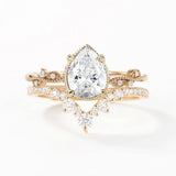 Art Deco Pear Cut VVS1 Moissanite Wedding Ring Set