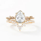 Moissanite Pear Cut  Filigree Style Wedding Ring Set