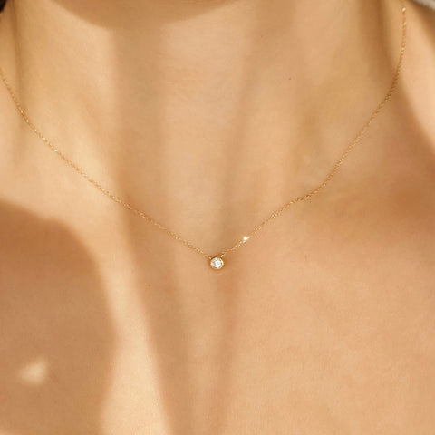 Moissanite Diamond Solitaire Bezel Set Round Cut Pendant
