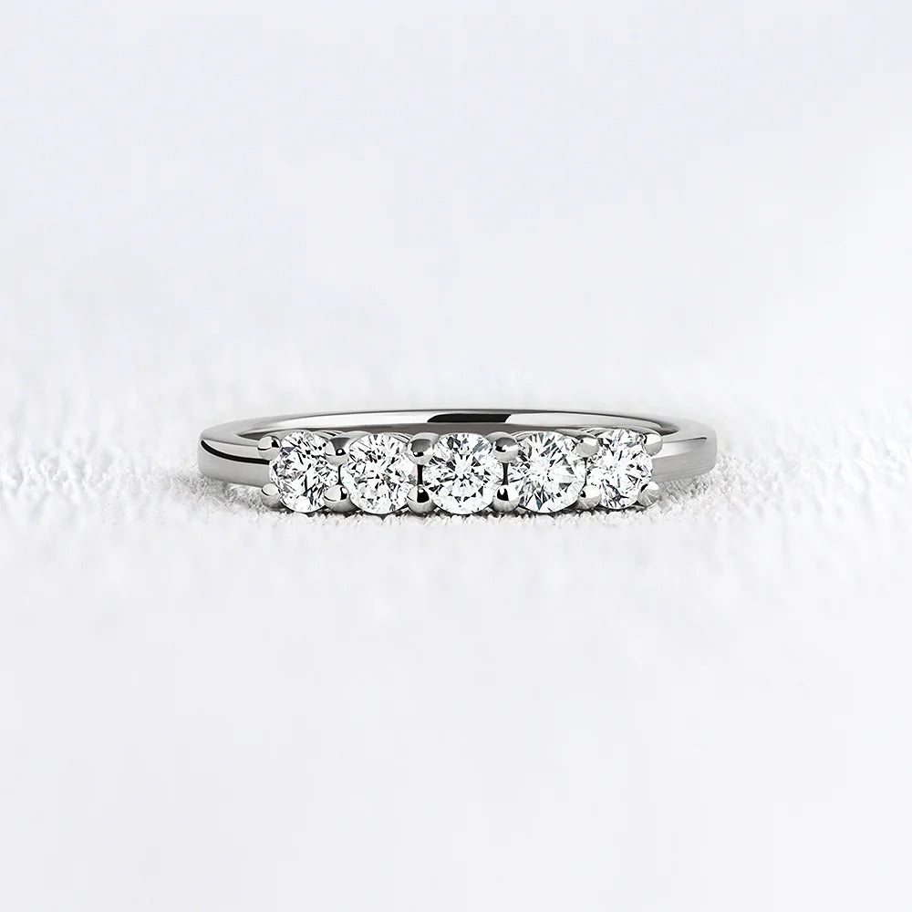 14K White Gold Five Stone Round Cut Moissanite Band