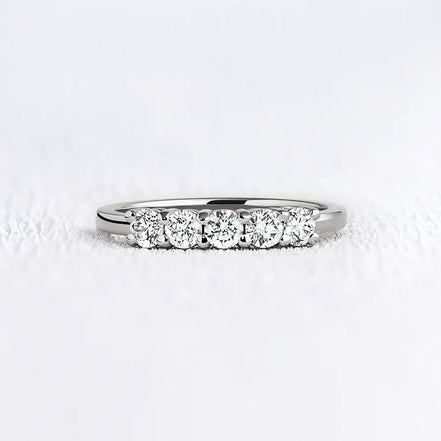 14K White Gold Five Stone Round Cut Moissanite Band