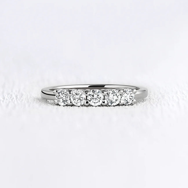 14K White Gold Five Stone Round Cut Moissanite Band