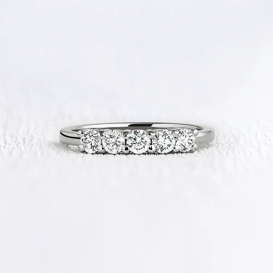 14K White Gold Five Stone Round Cut Moissanite Band