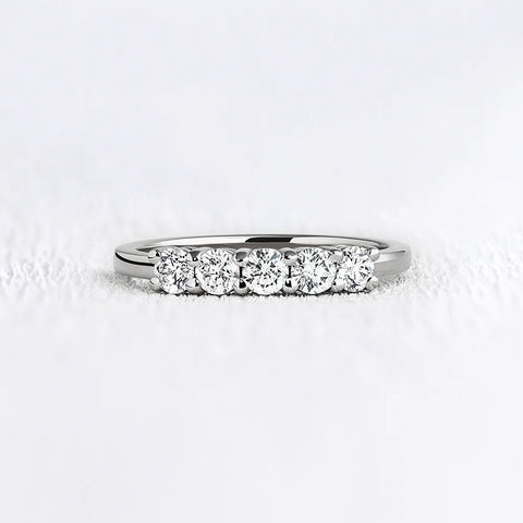 14K White Gold Five Stone Round Cut Moissanite Band