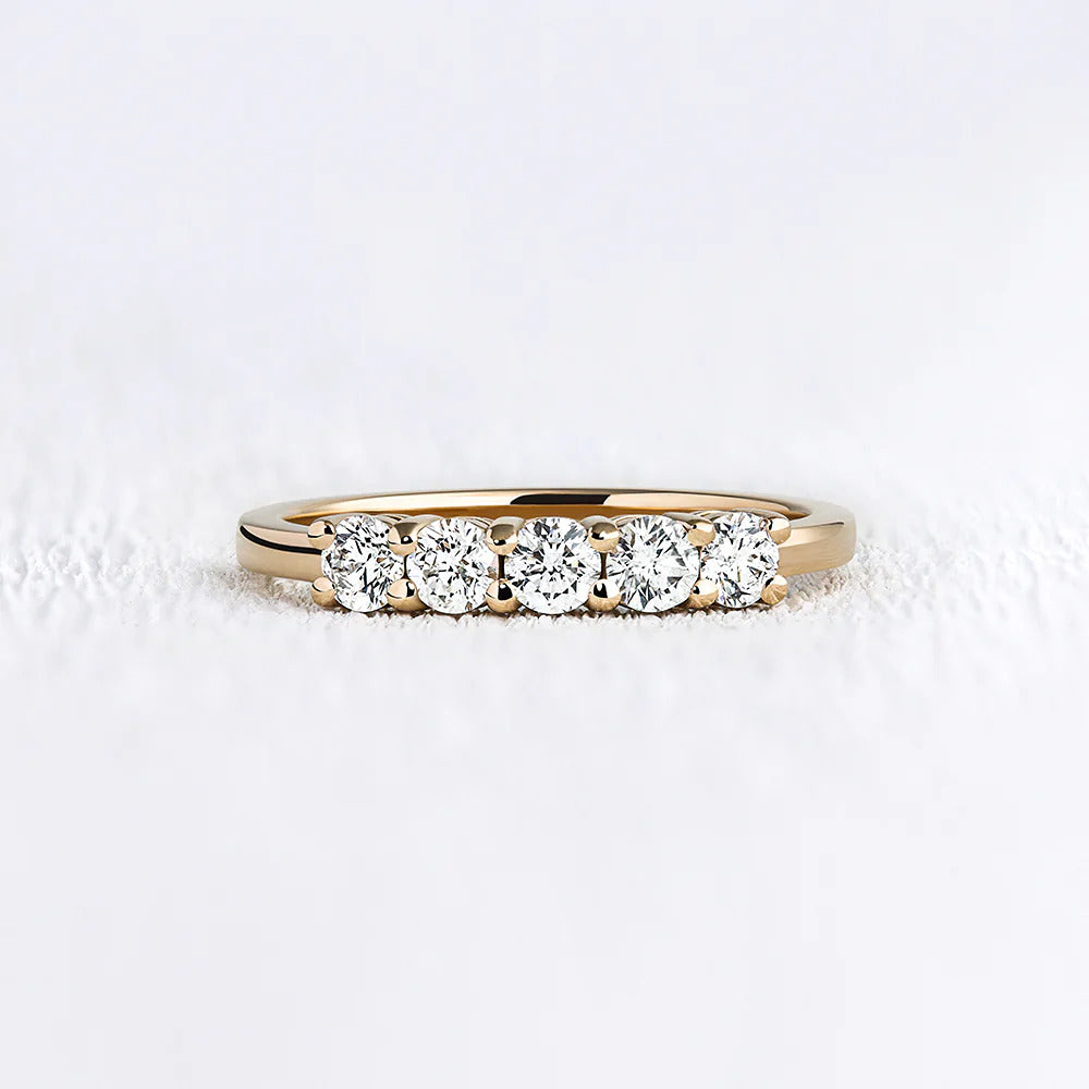 14K White Gold Five Stone Round Cut Moissanite Band