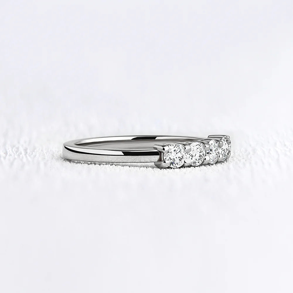 14K White Gold Five Stone Round Cut Moissanite Band