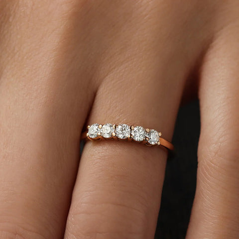 14K White Gold Five Stone Round Cut Moissanite Band
