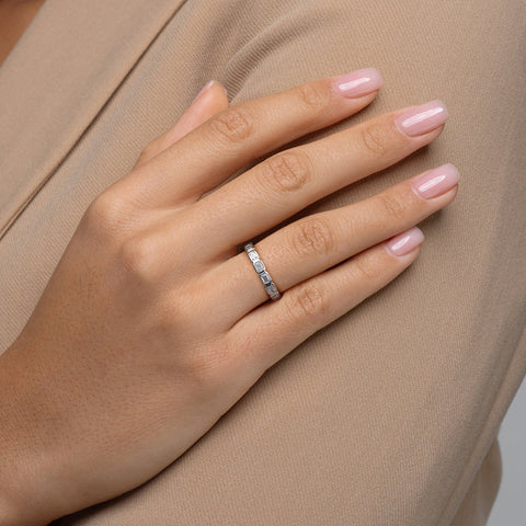 Moissnite Emerald Cut Bezel Set Wedding Band Gift For Women