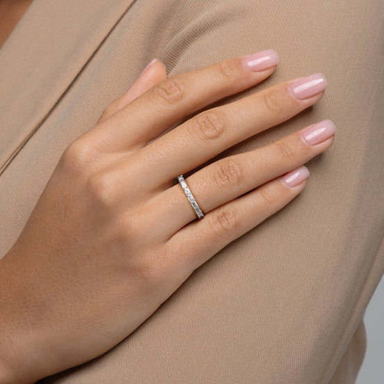 Moissanite Emerald Cut Full Eternity Wedding Proposal Band
