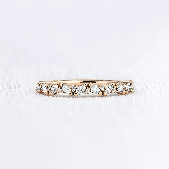 Round & Marquise Cut Moissanite Half Eternity Band