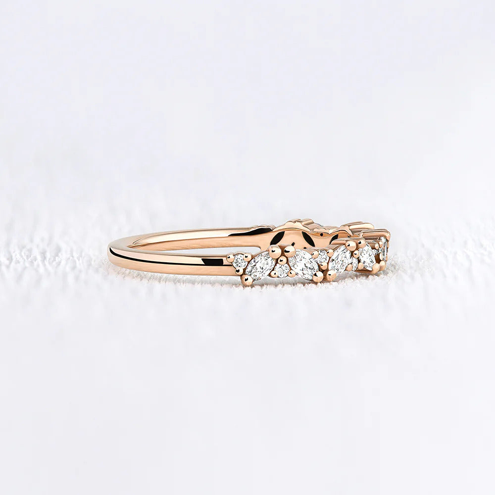 Round & Marquise Cut Moissanite Half Eternity Band
