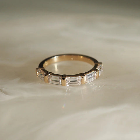 Emerald Cut Half Eternity Moissanite Wedding Band