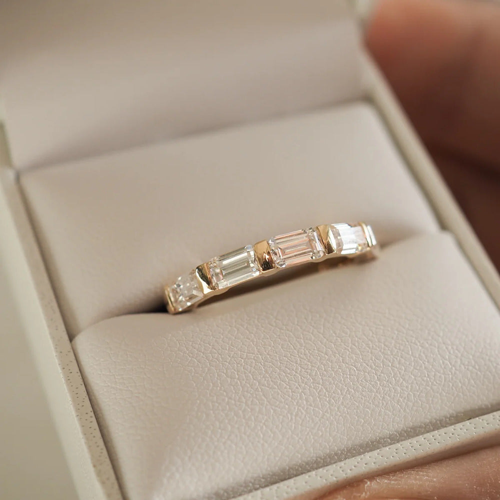 Emerald Cut Half Eternity Moissanite Wedding Band