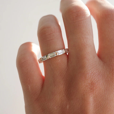 Emerald Cut Half Eternity Moissanite Wedding Band