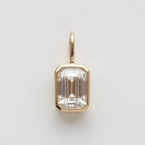 Bezel Set Emerald Cut Solitaire Moissanite Pendant For Women