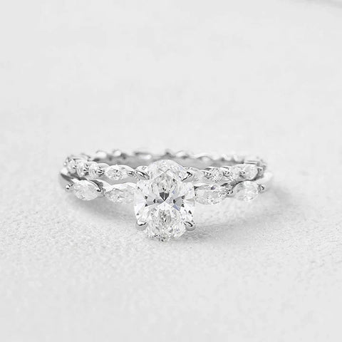 Oval Cut Five Stone Moissanite Wedding Ring Set For Women