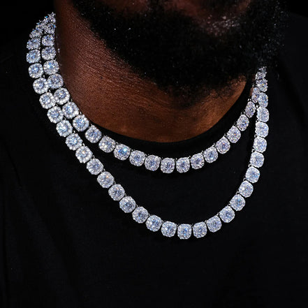 Iced Out Moissanite Round Cut Tennis Chain For Men's