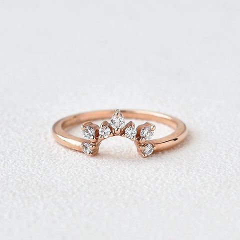 Round Cut Moissanite Curved Style Wedding Band For Bride