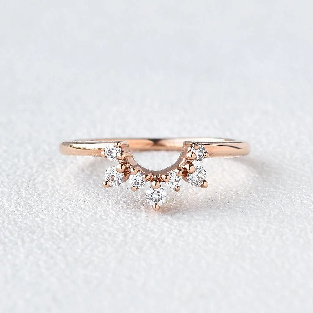 Round Cut Moissanite Curved Style Wedding Band For Bride