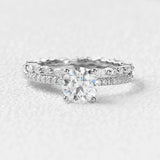 Moissanite Round Cut Pave Set Four Prong Wedding Ring Set