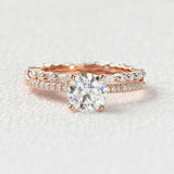Moissanite Round Cut Pave Set Four Prong Wedding Ring Set