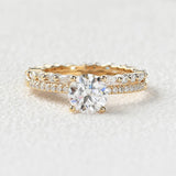 Moissanite Round Cut Pave Set Four Prong Wedding Ring Set