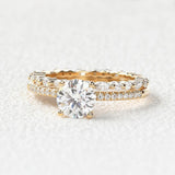 Moissanite Round Cut Pave Set Four Prong Wedding Ring Set