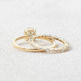 Moissanite Round Cut Pave Set Four Prong Wedding Ring Set