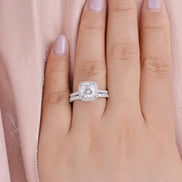 Moissanite Cushion Cut Hidden Halo Bridal Ring Set