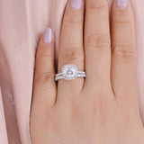 Moissanite Cushion Cut Hidden Halo Bridal Ring Set
