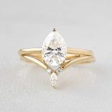 1.75CT Pear Solitaire VVS1 Moissanite Ring Set For Women