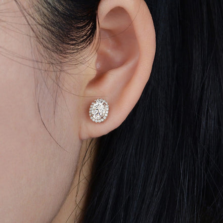 Oval Cut Moissanite Diamond Push Back Stud Earrings