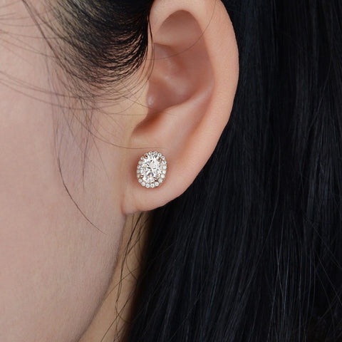 Oval Cut Moissanite Diamond Push Back Stud Earrings