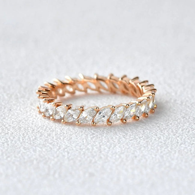 Full Eternity Moissnaite Diamond Marquise Cut Wedding Band