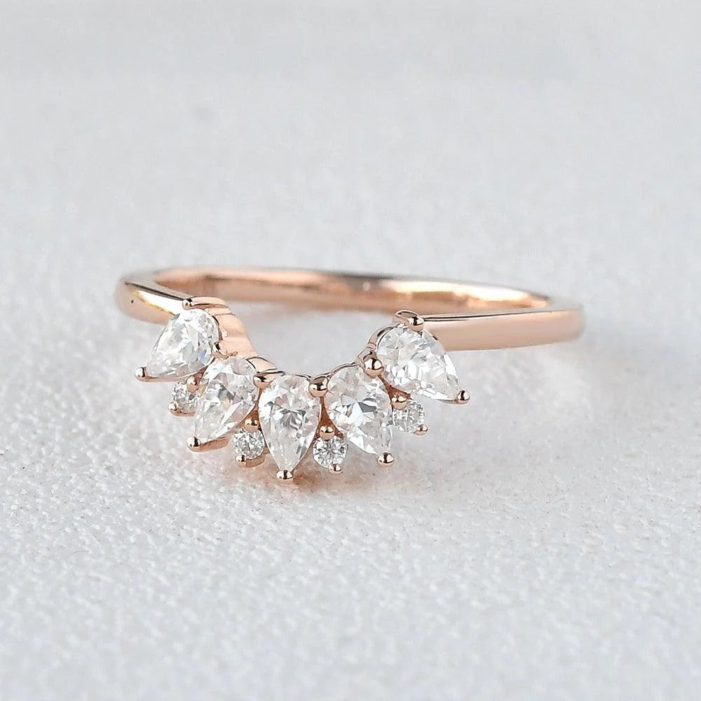 Pear Cut D Color Moissanite Diamond Wedding Proposal Band