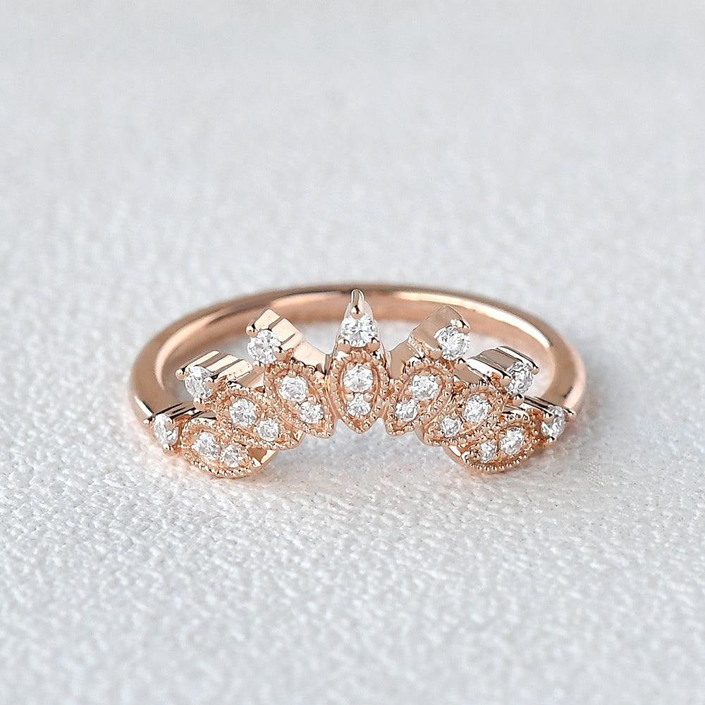 Round Cut D Color Moissanite Unique Curved Shape Band For Women