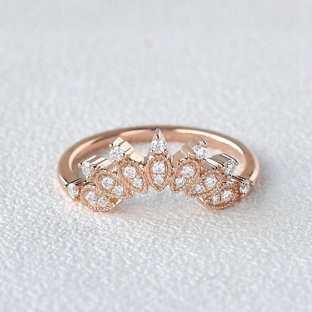 Round Cut D Color Moissanite Unique Curved Shape Band For Women