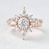 Round Cut Moissnaite Floral Halo Fancy Wedding Ring Set