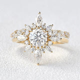 Round Cut Moissnaite Floral Halo Fancy Wedding Ring Set