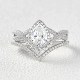 Moissanite Round Cut Twisted Vintage Halo Bridal Set For Women