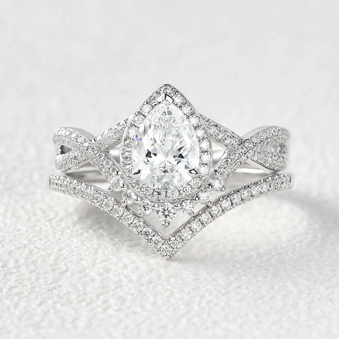 Moissanite Round Cut Twisted Vintage Halo Bridal Set For Women