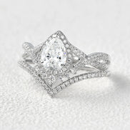 Moissanite Round Cut Twisted Vintage Halo Bridal Set For Women