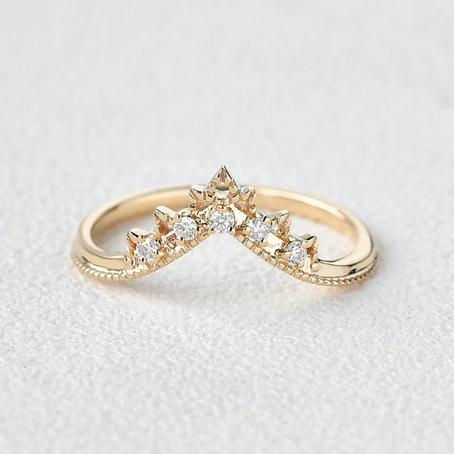 Chevron Style Round Cut Moissanite Wedding Band For Her